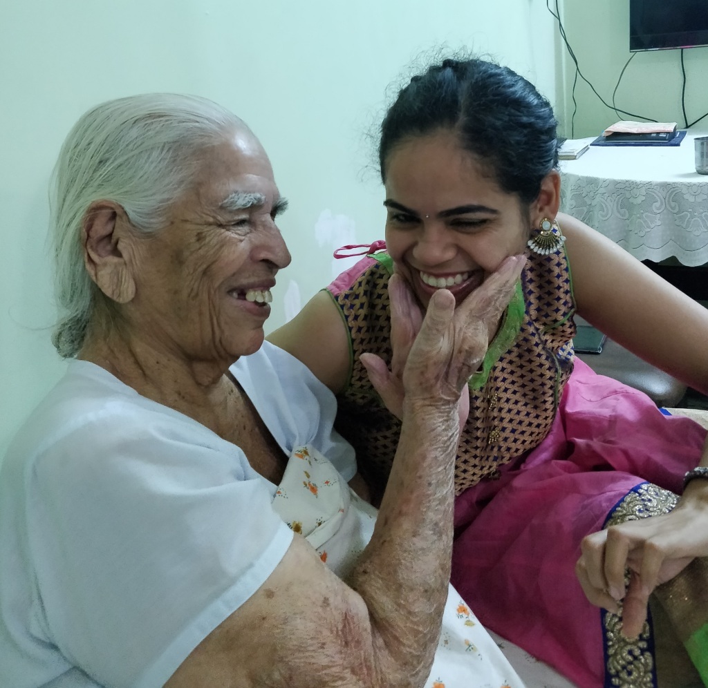 Naani Nani Vinita. Evergreen smile. Precious smile. Grandmother granddaughter. Love.